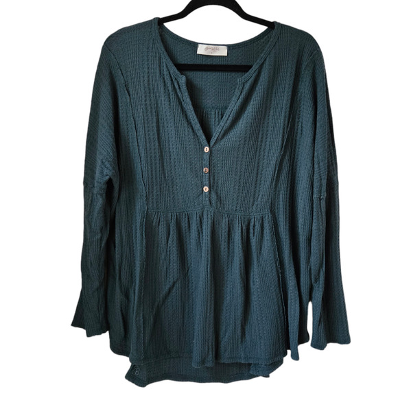 A Beautiful Soul Women's 1X Green Oversize Flowy Waffle Knit Top - Picture 1 of 4